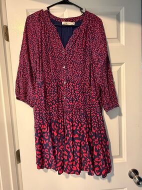 Vineyard Vines Red and Navy Leopard Print Tiered Dress